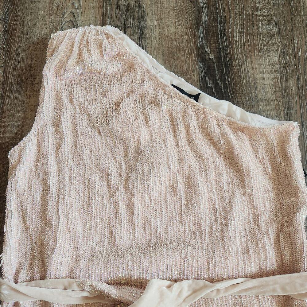Retrofete Ella Sequin Dress in Taffy Pink Size XL One Shoulder Belt NWT - Picture 3 of 10